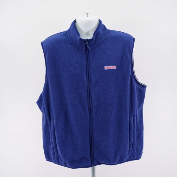 Vineyard Vines Blue Full‎ Zip Fleece Sweater Vest XL Polyester - Picture 1 of 11